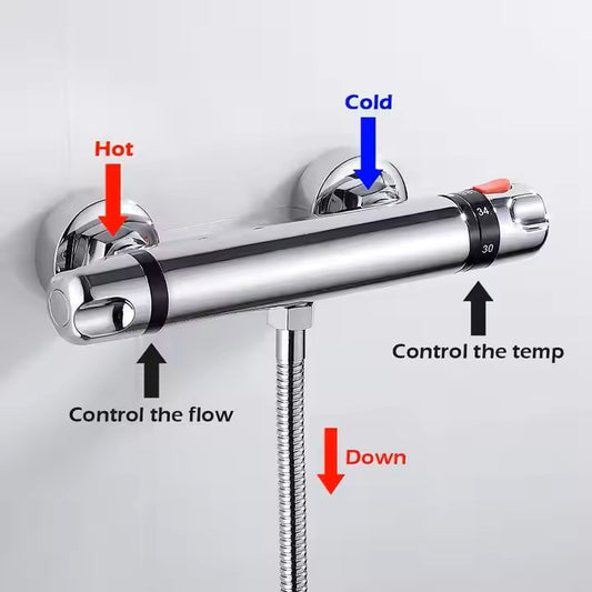 Chrome Thermostatic Shower Mixer, Wall Mounted Shower Mixer Valve Anti Scald Tap, Hot & Cold Water Mixer Intelligent Constant Temperature