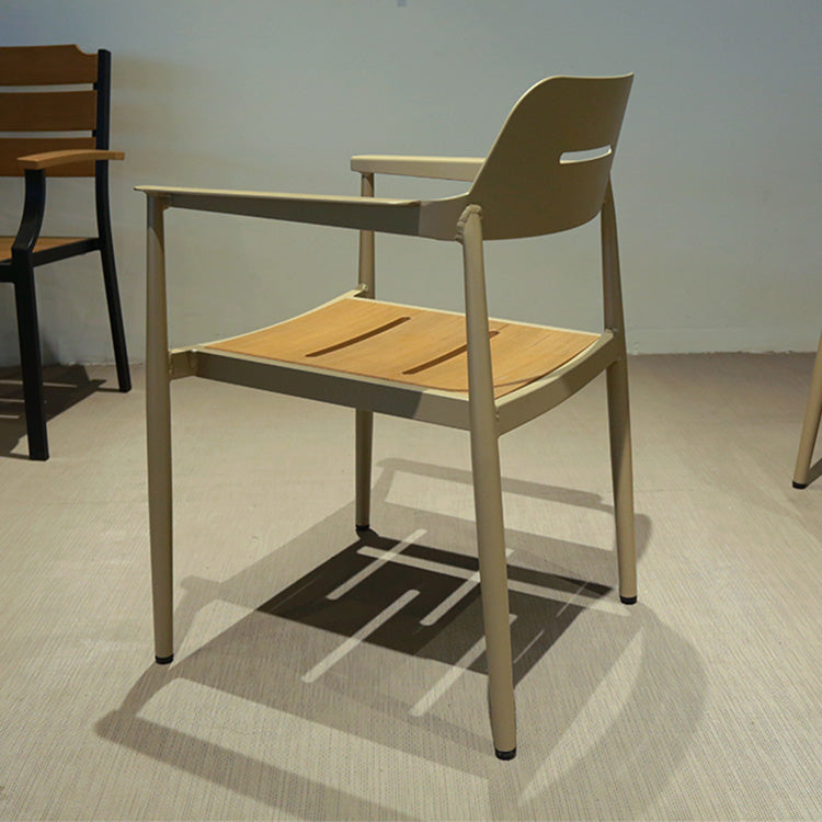 Garden Dining Patio Aluminum Frame Restaurant Wooden Rectangular Table and 6 Stack Chairs