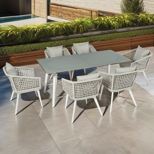 7 Pcs Aluminum Balcony Outdoor Garden Dining Table Set