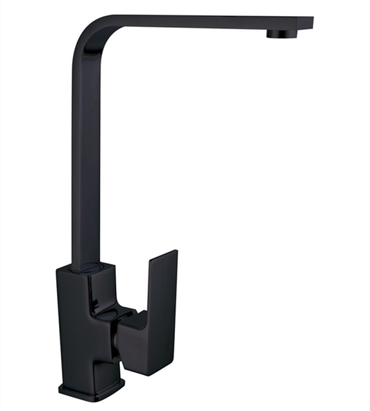 Matte Black Brass High Flow Square Single Handle Kitchen Sink Faucet